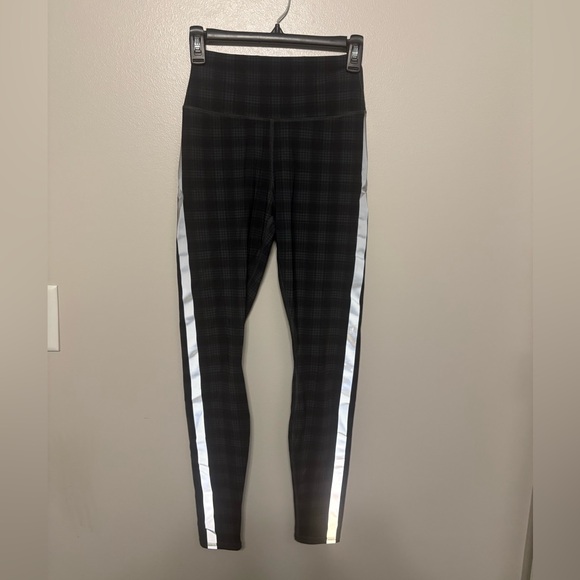 Black Checkered Leggings with Reflective Stripes - Picture 1 of 5